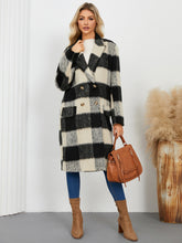 Load image into Gallery viewer, Plaid Double-Breasted Long Sleeve Coat
