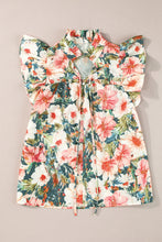 Load image into Gallery viewer, Ruffled Printed Tie Neck Cap Sleeve Blouse