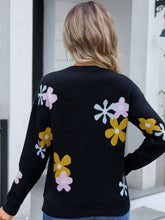 Load image into Gallery viewer, Flower Round Neck Dropped Shoulder Sweater