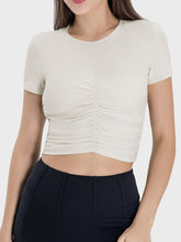 Load image into Gallery viewer, Ruched Round Neck Short Sleeve Active T-Shirt