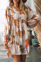 Load image into Gallery viewer, Printed V-Neck Balloon Sleeve Mini Dress