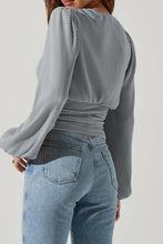 Load image into Gallery viewer, Drawstring V-Neck Long Sleeve Blouse