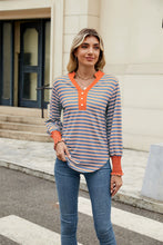Load image into Gallery viewer, Contrast Striped Notched Long Sleeve Top
