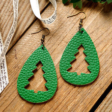 Load image into Gallery viewer, PU Leather Cutout Christmas Tree Earrings