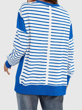 Load image into Gallery viewer, Slit Exposed Seam Striped Long Sleeve Sweatshirt