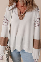 Load image into Gallery viewer, Waffle-Knit Leopard Johnny Collar Long Sleeve Top