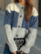 Load image into Gallery viewer, Color Block Round Neck Button Up Cardigan