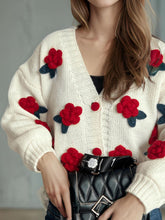 Load image into Gallery viewer, Flower Button Down V-Neck Long Sleeve Cardigan
