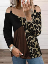 Load image into Gallery viewer, Full Size Leopard Cold Shoulder Long Sleeve T-Shirt