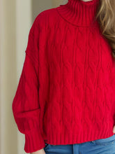 Load image into Gallery viewer, Cable-Knit Turtleneck Long Sleeve Sweater