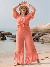 Load image into Gallery viewer, Plus Size Button Up Half Sleeve Top and Pants Set