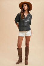 Load image into Gallery viewer, Annie Wear Openwork Johnny Collar Knit Cover Up
