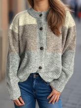 Load image into Gallery viewer, Color Block Round Neck Button Up Cardigan