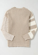 Load image into Gallery viewer, Cable-Knit Color Block Round Neck Sweater