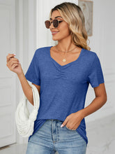 Load image into Gallery viewer, Ruched V-Neck Short Sleeve T-Shirt