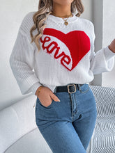Load image into Gallery viewer, LOVE Heart Round Neck Dropped Shoulder Sweater