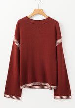 Load image into Gallery viewer, Striped Detail Round Neck Dropped Shoulder Sweater