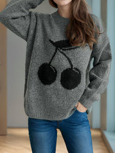 Load image into Gallery viewer, Cherry Round Neck Long Sleeve Sweater
