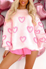 Load image into Gallery viewer, High-Low Heart Round Neck Long Sleeve Sweater