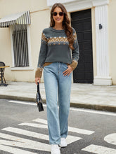 Load image into Gallery viewer, Contrast Round Neck Long Sleeve Sweater