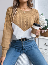 Load image into Gallery viewer, Cable-Knit Color Block Round Neck Sweater