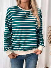 Load image into Gallery viewer, Perfee Striped Contrast Round Neck Long Sleeve Sweatshirt