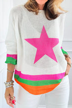 Load image into Gallery viewer, Star Contrast Round Neck Long Sleeve Knit Top