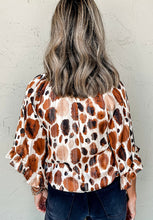 Load image into Gallery viewer, Printed Tie Neck Three-Quarter Sleeve Blouse