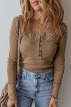 Load image into Gallery viewer, Eyelet V-Neck Long Sleeve Top