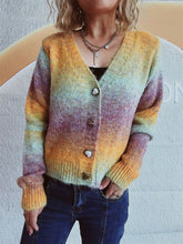 Load image into Gallery viewer, Gradient Heart Shape Button V-Neck Cardigan