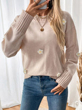 Load image into Gallery viewer, Perfee Flower Round Neck Long Sleeve Sweater