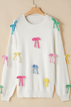 Load image into Gallery viewer, Contrast Bow Round Neck Dropped Shoulder Sweater