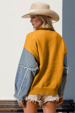 Load image into Gallery viewer, Double Take Full Size Star Pattern Raw Edge Denim Sleeve Sweater
