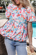 Load image into Gallery viewer, Printed Round Neck Puff Sleeve Blouse