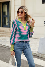 Load image into Gallery viewer, Contrast Striped Notched Long Sleeve Top