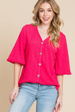 Load image into Gallery viewer, BOMBOM Texture Decorative Button V-Neck Top