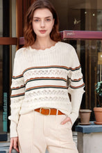 Load image into Gallery viewer, Striped Hollow Out Round Neck Long Sleeve Sweater
