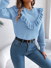Load image into Gallery viewer, Ruffled Round Neck Long Sleeve Sweater