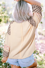 Load image into Gallery viewer, Heart Plaid Round Neck Long Sleeve Blouse