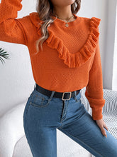 Load image into Gallery viewer, Ruffled Round Neck Long Sleeve Sweater