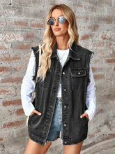 Load image into Gallery viewer, Raw Hem Sleeveless Button Up Denim Jacket