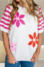 Load image into Gallery viewer, Flower Pattern Round Neck Half Sleeve Knit Top