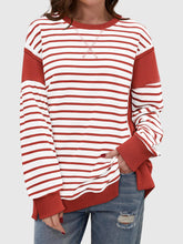 Load image into Gallery viewer, Slit Exposed Seam Striped Long Sleeve Sweatshirt