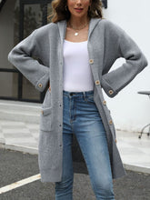 Load image into Gallery viewer, Pocketed Button Up Long Sleeve Hooded Cardigan