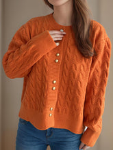 Load image into Gallery viewer, Cable-Knit Round Neck Long Sleeve Cardigan
