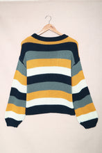Load image into Gallery viewer, Color Block Round Neck Dropped Shoulder Sweater