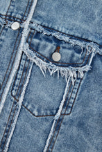 Load image into Gallery viewer, Raw Hem Drawstring Plaid Denim Jacket