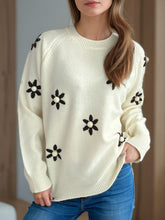 Load image into Gallery viewer, Flower Round Neck Raglan Sleeve Sweater