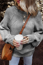 Load image into Gallery viewer, Textured Striped Round Neck Long Sleeve Top