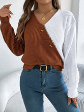 Load image into Gallery viewer, Two-Tone V-Neck Long Sleeve Sweater